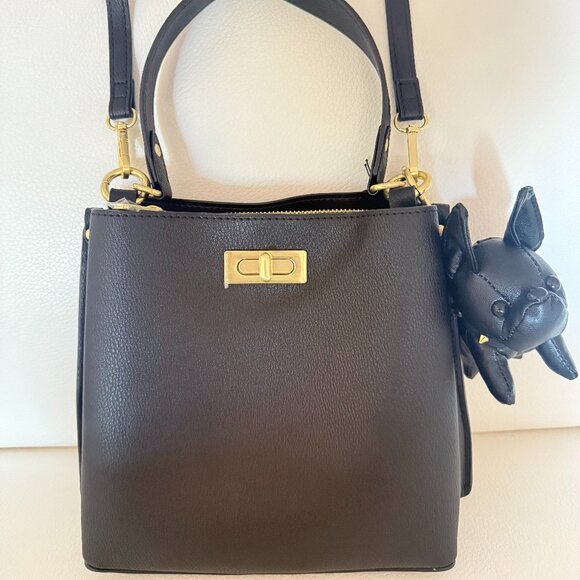NWT RACHEL ZOE 3 COMPARTMENT SHOULDER BAG CROSSBODY W CHARM BLACK - Picture 1 of 7